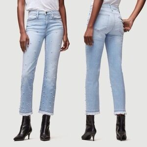 Nwot FRAME Le High Straight Double Frayed Hem Pearl Jean Limited Edition